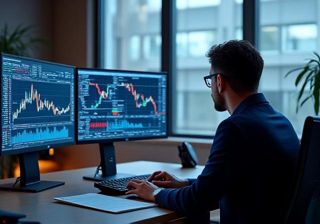 Professional trader analyzing financial education materials